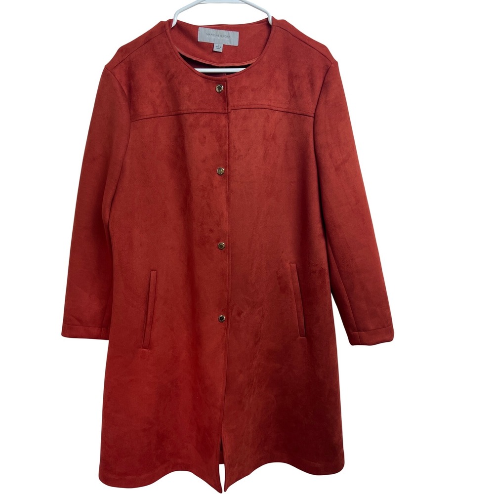 Marc New York Andrew Marc Rust Faux Suede Collarless Car Coat Orange Womens L